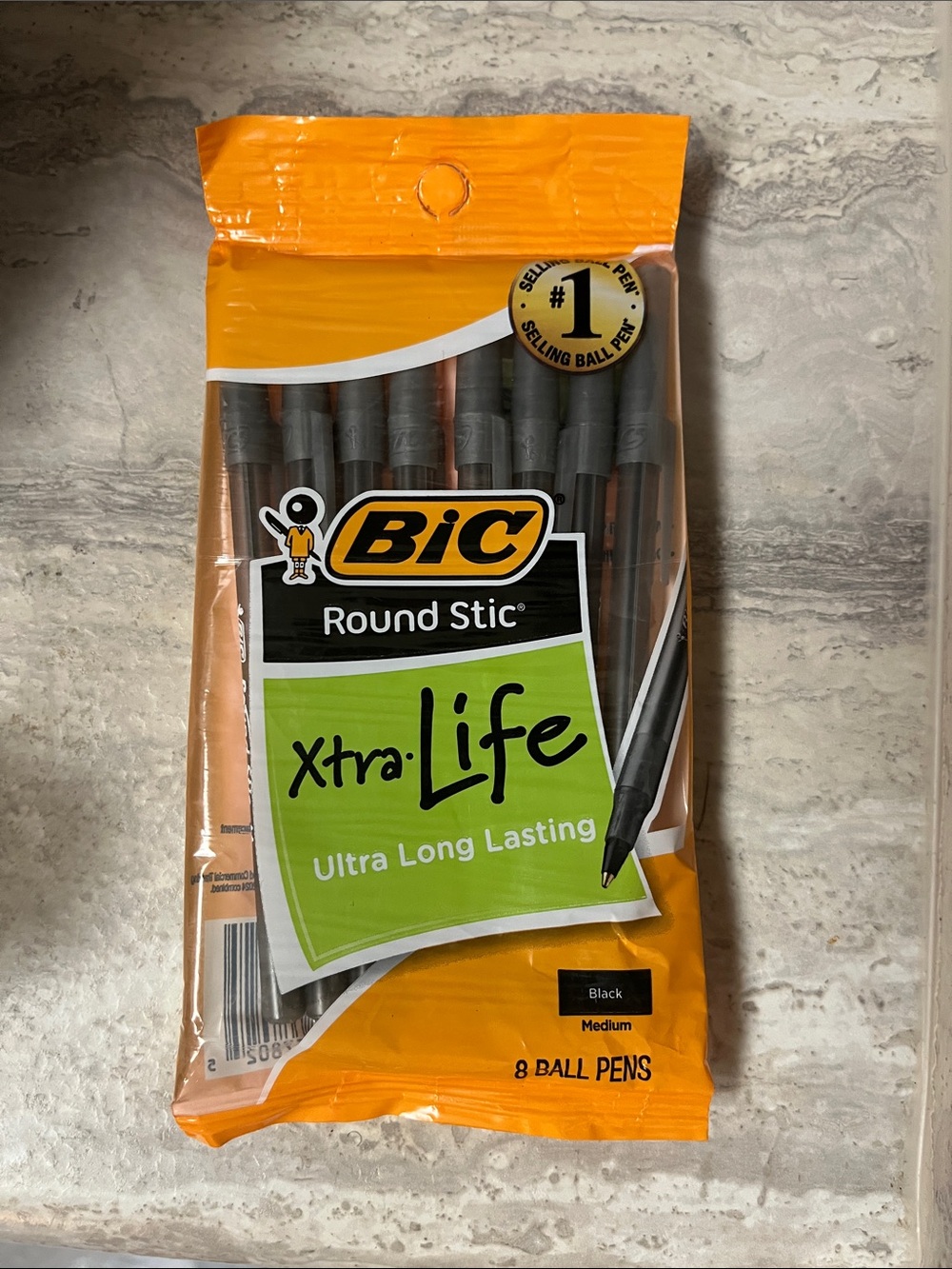 BIC Round Stic Xtra Life Ballpoint Pens - Black (8 Pack)